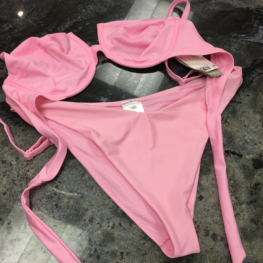 H&M Ladies Pink Tie Back Bikini - Size L